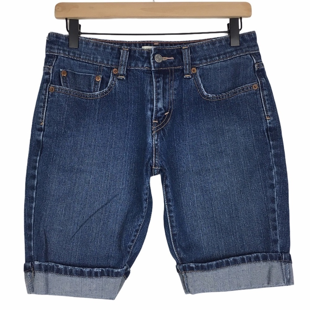 LEVI’S Jean Shorts 515 Denim Cuffed Bermuda Distressed Stretch Mid Rise Size 8